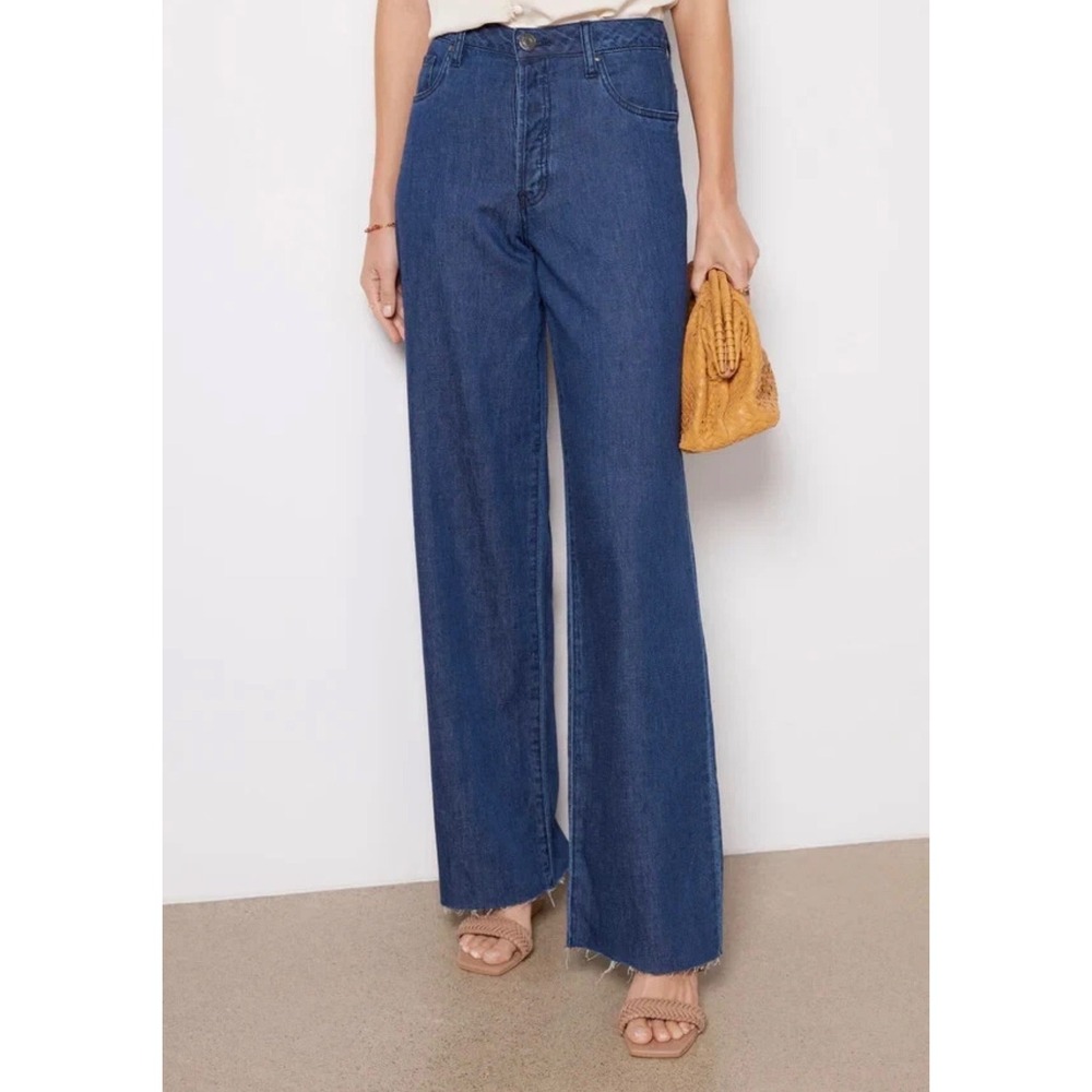 Kut from the Kloth NWT Maggie Wide Drape Leg Jeans Blue Raw Hem Coastal Boho 10